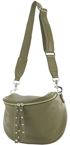 modamoda de - T236 - Umhängetasche Klein Small aus ital. Leder, Farbe:Olivgrün