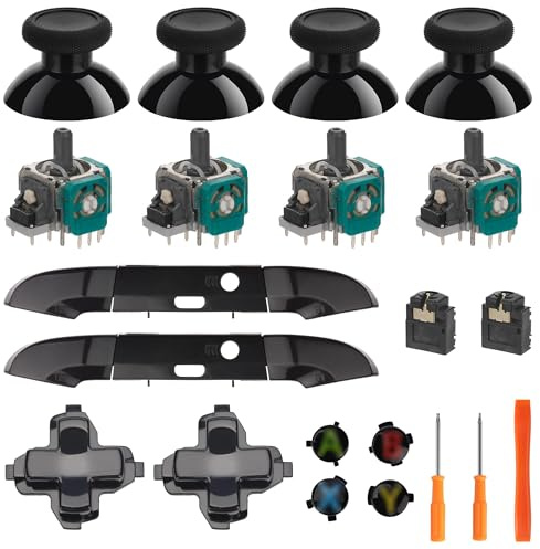 Repair Kit for Xbox One S/X Controller, Thumbsticks, 3D Analog Joysticks, LB RB Bumper, Dpad, ABXY Buttons, Headphone Jack, Replacement Parts for Xbox One Controller(Model: 1708)(Black ABXY)