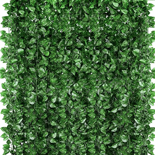ZYIGYI 360 Feet 48 Pack Fake Greenery Hanging Garland, Ivy Leaf Plants, Vine Leaves, Fake Flowers Foliage for Bedroom Garden Wall Decor
