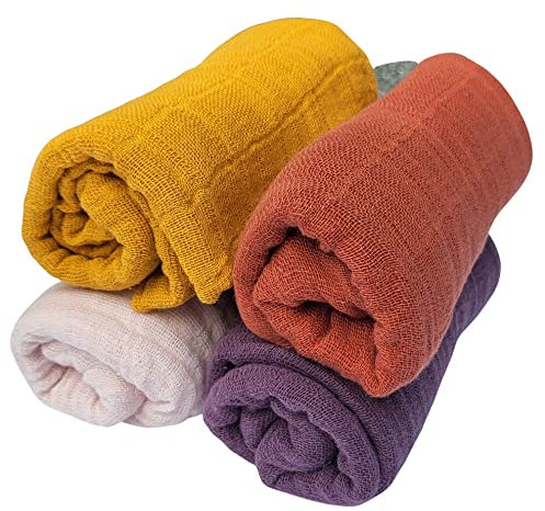 Pippi Babywear Mulltücher 4er Pack Spucktücher GOTS Bio Musselin Windeln (Sunflower/Plum) (Sunflower)