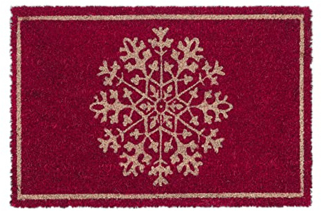 Relaxdays Fußmatte Kokos, Schneeflocke-Motiv, Fußabtreter 60x40cm, wetterfest, Schmutzfangmatte innen & außen, Natur/rot