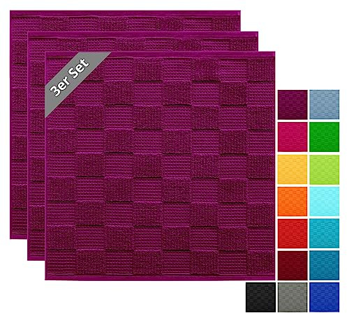 Lashuma Geschirrtücher 100% Baumwolle - Küchenhandtücher & Geschirrhandtücher 50x50 cm Waffelpique & Frottee Lila - Orchidee, 3er Set