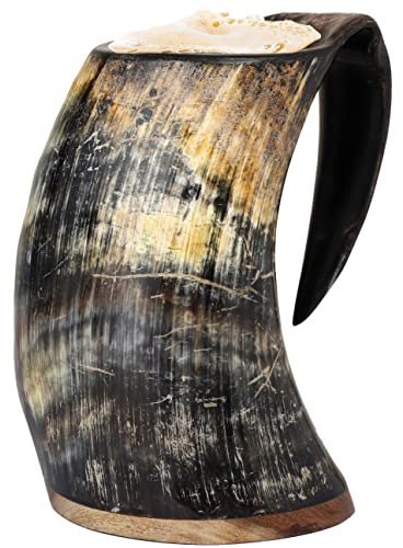 Brainmart Boccale vichingo - Boccale di bue con finitura naturale, corno in stile norreno per acqua calda e fredda, tazza del Trono di Spade, tazza da 16 once (Naturale,16 once - 6 pollici)