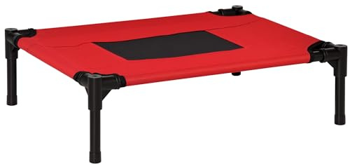PawHut Lit surélevé pour Chiens Chats Animaux de Compagnie Tissu Oxford textilène Micro-perforé 61 x 46 x 18 cm Rouge et Noir