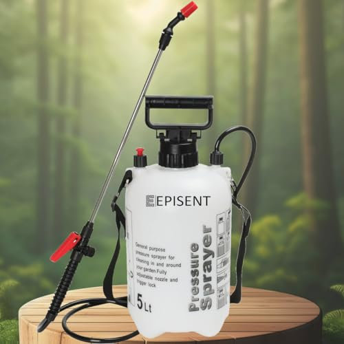 EPISENT Pressure Pump Sprayer – 5L Garden Pressure Sprayer with Adjustable Mist & Jet Nozzle, Carry Strap, 60cm Long Lance, Leakproof Tank – Pump Action Sprayer for Weed Killer, Roof & Patio Cleaning
