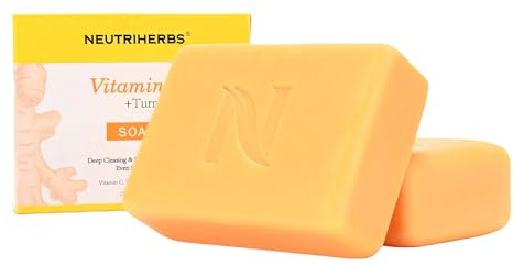 Neutriherbs Kurkuma Seife für Gesichts-Körper (5.29 oz.1 Bar), aufhellende Vitamin C Seife Bar für Akne, ungleichmäßiger Hautton, reinigende natürliche Seife