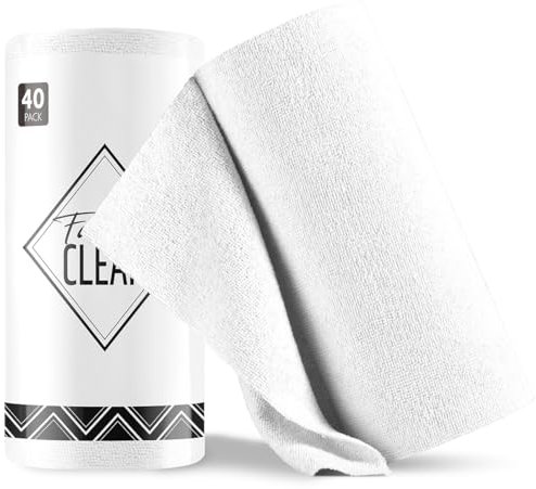 Fantasticlean Rouleau de Chiffon en Microfibre - 40 Pièces, Chiffons de Nettoyage Déchirables, Lavettes Réutilisables et sans Peluches 30 x 30 cm (Blanc)