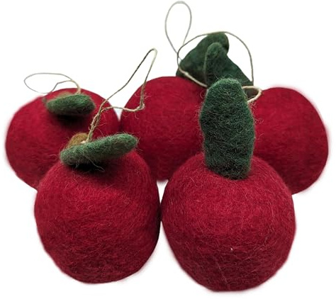 5 Äpfel in Originalgröße (7cm) aus Filz handgearbeitet mit Aufhängung. Tisch - Deko mit künstlichem Apfel in leuchtendem Rot
