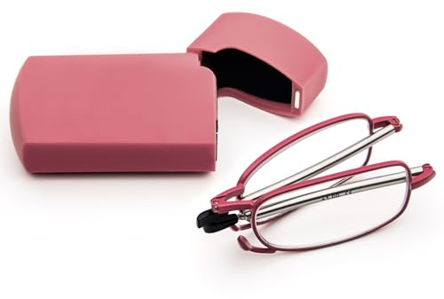 Gafas de lectura plegables de acero inoxidable mini anti azul para mujeres y hombres, ayuda a la lectura con funda rígida