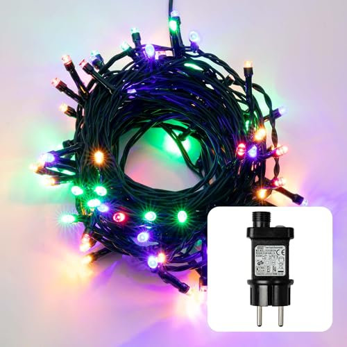 hellum LED Lichterkette Außen oder Innen, mit Timer, Lichterkette Lichtfarbe Bunt, strombetrieben mit 80 LED, Weihnachtsbaumbeleuchtung mit Kabel in Grün <59 lm 151220
