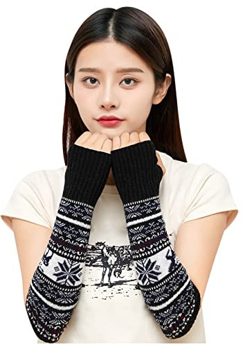 DUHGBNE Warme fingergestrickte weihnachtliche halbe Schneeflocken-Kitz-warme Handschuhe Handschuhe Wollhandschuhe Handschuhe Paddel Sexspielzeug (Black, One Size)