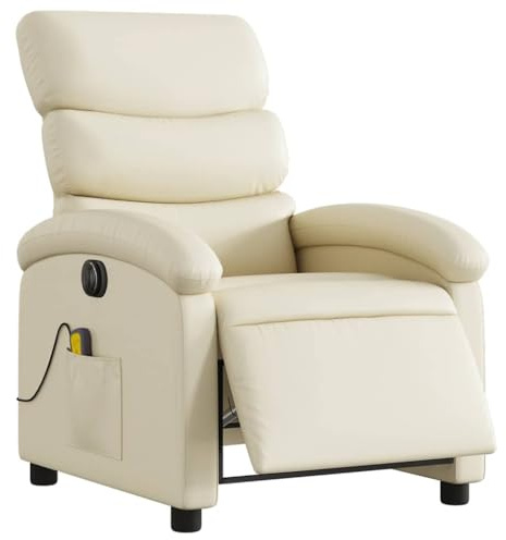 vidaXL Massagesessel Elektrisch, Sessel Verstellbare Rückenlehne Fußteil, Fernsehsessel Relaxsessel mit Liegefunktion, Liegesessel Polstersessel Ruhesessel, Creme Kunstleder