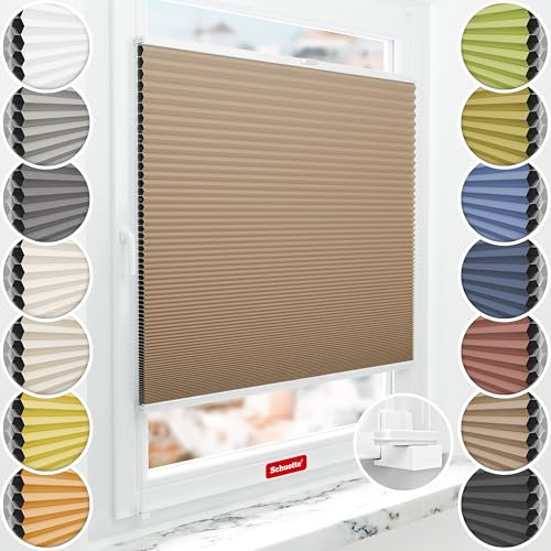 Schuette® Wabenplissee ohne Bohren ● Blackout x Honey ● Maple Wood (Braun) ● 65x130cm (Breite x Höhe) ● Suprafix Klemmhalter X ● 60 Sekunden Montage