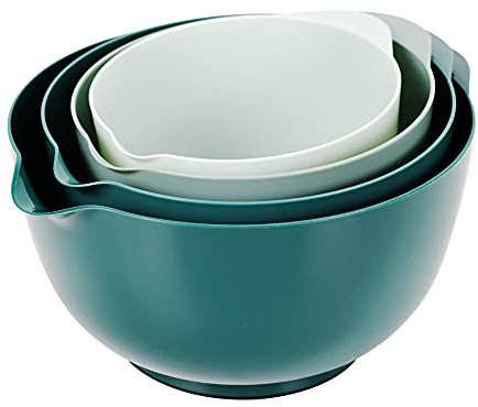 BoxedHome Green Nesting Plastic Mixing Bowl Set with Pour Spout, Microwave and Dishwasher Safe, BPA Free Non-Slip Base, Set of 4 Size 1.7, 2.5, 3.5 and 4.5qt, Great for Prepping, Baking, Cooking