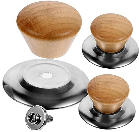 MUCKLILY Universal Pot Lid Knob Replacement Set with Anti-Scald Small Glass and Stainless Steel Handles, Wear-Resistant Compact Pan Lid Covers for Kitchen Cookware, 3 Sets with Stainless Steel Base