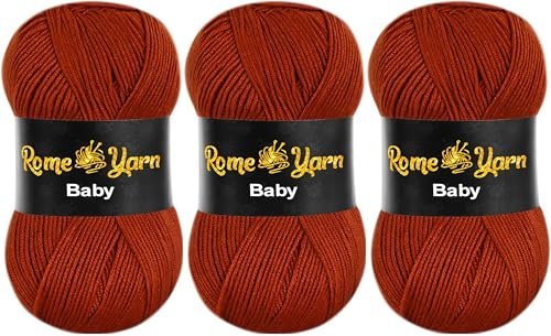 Rome Yarn Baby Filato DK #3 Leggero 100% Acrilico Anti-Pilling 100g/250m | Morbido per Maglia, Uncinetto, Coperte Neonato, Amigurumi (3 Gomitoli, 832 Mattone)