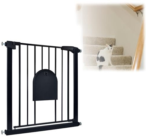 VA-Cerulean Griglia di protezione per scale senza foratura, con porta per cani e gatti, griglia di protezione per porte girevole su entrambi i lati, con chiusura automatica, larghezza 75-85 cm, colore