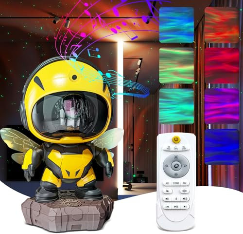Projecteur Ciel Etoile Petite Abeille avec Parleur Bluetooth, Projecteur Galaxie avec Nébuleuse, Angle Réglable, Télécommande et 2 Minuterie, Luminosité Réglable pour Deco Chambre Enfants Adultes