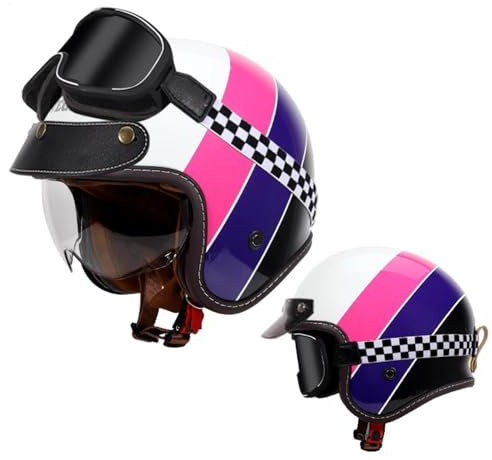 QJWMatic Retro Motorrad Halbhelme Jethelm Mit Sonnenblende Halbschalenhelm Roller-Helm ECE-Zertifizierter Scooter-Helm Für Herren Damen I,XXL61-62CM