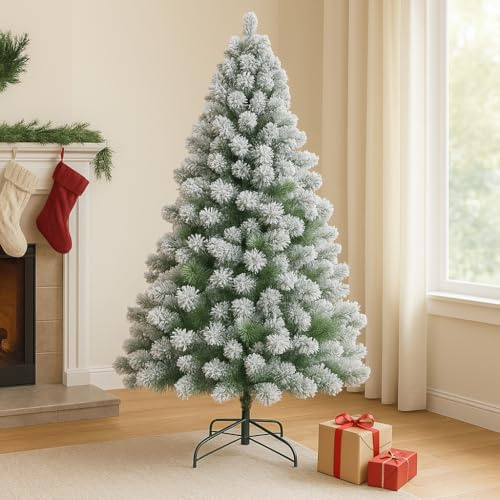 Marco Paul - Árbol de Navidad de lujo con nieve de 6 pies, árboles de Navidad grandes de alta calidad de 6 pies con soporte de metal, fácil montaje, árbol de Navidad artificial arbusto reutilizable