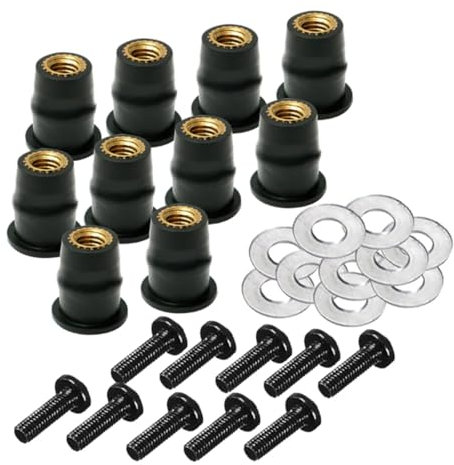 KVLHCSVA 10/30 Stück M5 M6 Motorrad Gummibrunnenmuttern Windschutzscheibe Nietmutter Crews Schrauben Zubehör für Motorrad/Kajakfahren/Gummibrunnen/ATV