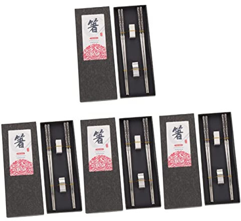 Supporto per Bacchette, 4 Set di Bacchette in Acciaio Inossidabile, Set di Utensili Coreani, Set di stoviglie Giapponesi, Set di stoviglie Cinesi, Regalo di Bacchette, Bacchette per servire Sushi, ba