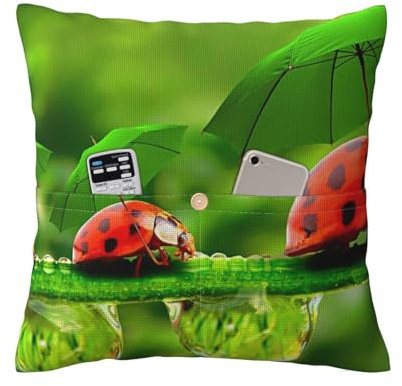 Lustiger Marienkäfer mit Regenschirmen bedruckte Kissenbezüge, 50 x 50 cm, Leinen, weicher Kissenbezug mit Taschen für Couch, Bett, Auto