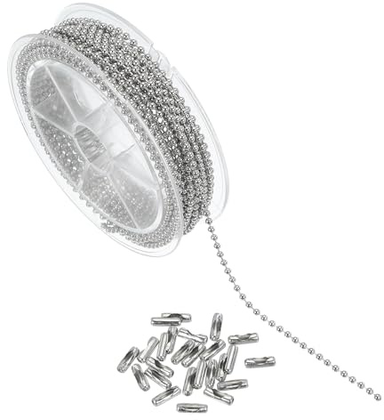 PATIKIL 16.4 Feet Stainless Steel Ball Chain, Dog Tag Chain Bulk Beaded Necklace Chains with 20 Pcs Connectors for Jewelry Making DIY Craft Hanging Decoration, Silver
