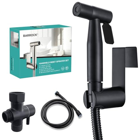 BARROCK Bidet Sprayer for Toilet, Handheld Jet Spray for Existing Toilets with Bidet Hose, Adjustable Water Pressure Muslim Shower, Stainless Steel Cloth Diaper/Feminine Wash Sprayer Matte Black