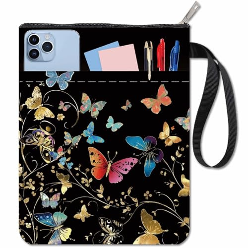 craspire Schmetterlings Buchumschläge Schwarze Buchhülle Pflanzenbuchschutz Für Taschenbücher Waschbarer Buchumschlag Aus Stoff Mit Reißverschluss Und Zusätzlicher Hüllentasche Für Buchliebhaber