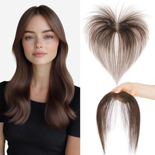 S-noilite Clip in Pony für Damen – Real Echthaar Toupets für Frauen – Seitenpony zum Anklipsen mit Schläfen #2 Dunkelbraun