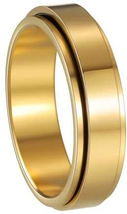 Udolfly Mens Fidget Rings Anxiety Spinner Rings for Men Classic Chain Rings for Women Adults Titanium Steel Ring 6mm Solid Gold Size 8