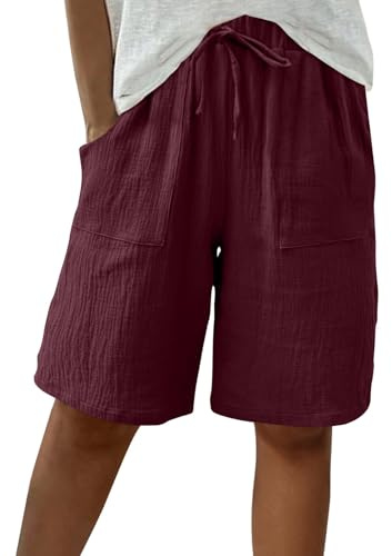 HAOLEI Bermuda Shorts for Women UK Sale Clearance Knee Length Elasticated Waist Casual Loose Wide Leg Baggy Vacation Summer Beach Shorts