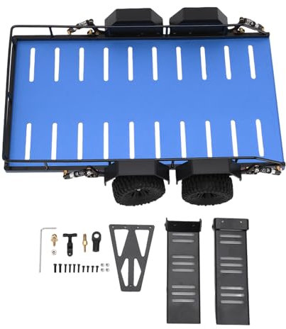 WOHPNLE RC Trailer, rimorchio in Alluminio in Alluminio in Alluminio 1/18 Accessorio per Camion di rimorchio per Auto RC con Kit di Simulazione in Metallo per Gancio per Il Modello Fuori (Blu)