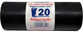 Homewise 20 Wheelie Bin Bags Heavy Duty 240L – Extra Strong Refuse Sacks | Pack of 20 Black Bin Liners for Large Wheelie Bins | Leak-Proof, Eco-Friendly, Made from Recycled Material – British Made