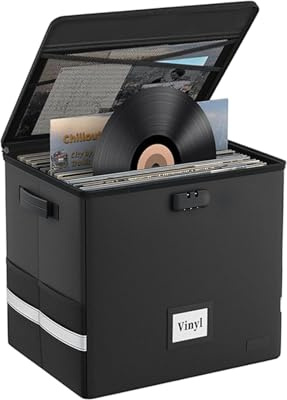 Gemsaya Feuerfest Wasserdicht Schallplatten Aufbewahrungsbox, Vinyl Schallplattenkoffer mit Schloss Plattenkoffer zur 100+ Schallplatten, Vinyl aufbewahrung für die Aufbewahrung Wertvoller Alben