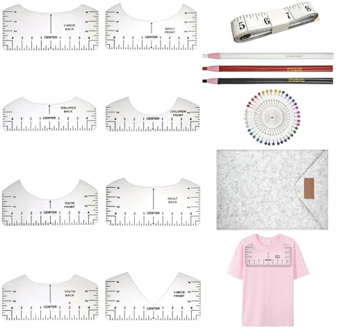 VINEST 13 Stücke T-Shirt Ausrichtungslineal, T-Shirt Lineal Ausrichtungslineal Multifunktional TShirt Ruler Guide Lineal Schablonen-Lineal Transparente für DIY Heat Press Sublimation Print Craft