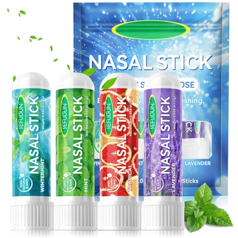 Nasal Stick 4 Pack, Schnelle Hilfe Von Einer Verstopften Nase, Nose Energy Inhalator, Verbessert die Atmung und Steigert Den Fokus, Inhalierstift für die Nase, Aromatherapie öle, Arbeit, Studium
