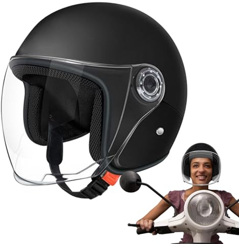 DAWCBVJQ 65 cm Motorradhelme Mit Sonnenblende, Jethelm Mit Visier, Roller Helm Für Herren Damen, Motorrad Halbhelm, Reithelme Für Jungens Mädchen