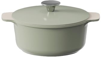 Cooksmart Signature 20cm Casserole Pot with Lid, Cast Aluminium, Sage Green | PFOA & PFAS free, non-stick coating, induction compatible, includes felt protector, suitable for all hob types