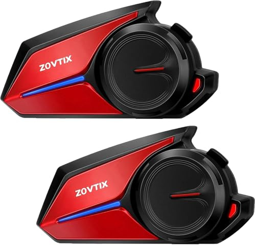ZOVTIX Motorcycle Helmet Headset 8 Riders Motorbike Communication System X8 Intercom with Music Sharing/HiFi Sound/3 EQ Music Modes/DSP&CVC Noise Cancellation/IP67/FM Radio - X8-Red 2 Pack