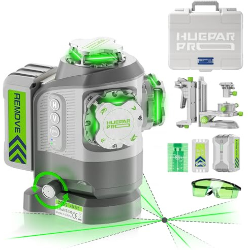 Huepar Pro Niveau Laser Nouveautés 2026 Pivotant Autour d’un Point avec Base Rotative, Niveau Laser Vert 360 autonivelant, Rechargeable, Télécommande Précision ±2 mm Mode Impulsion Usage Professionnel