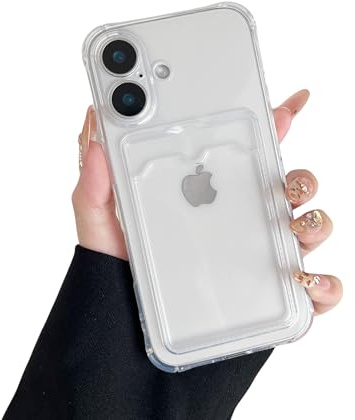 DEFBSC for iPhone 17 Clear Case with Card Holder, White | Transparent Card Slot Back Wallet Phone Case,Ultra Slim Soft TPU Shockproof Protective Cover,Shock-Absorbing