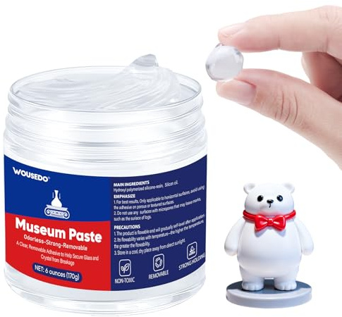 6 oz Museum Putty, Clear Removable Gel Wax - Reusable Mounting Paste for Exhibits, Antiques, Glass, Ceramic & Collectibles, No Residue, Strong Hold to Prevent Vibration & Falling