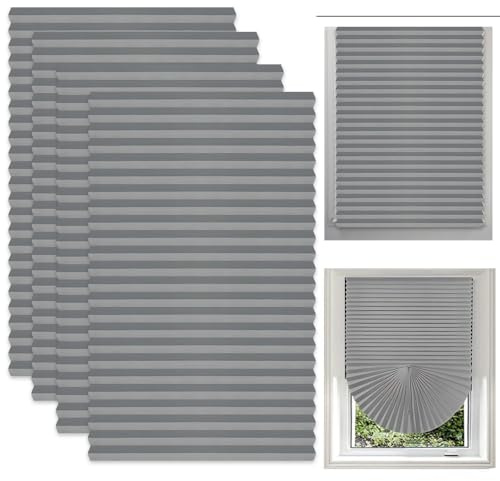 4 Pack Temporary Blinds, 90 * 180cm Stick on Blinds Windows, No Drill Blackout Blinds, Easy to Cut and Fit Self with Clips, for Windows Patio Doors Kitchen Bathroom Bedroom, Gray