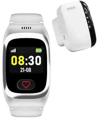 James - B8 Notrufuhr - SOS-Notruf, GPS-Ortung, Sturzmelder, Geofence, 24/7 Alarmzentrale, AMOLED-Display, IP67 Wasserschutz (Weiß, Premium Box + Locator)