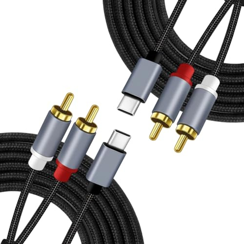 Câble 2PCS Cinch vers USB-C Adaptateur Audio Stéréo Type C Mâle vers 2 Cinch Mâle Y Câble Auxiliaire Audio Compatible avec Téléphone, Tablette, Amplificateur, Home Cinéma, Enceinte, HDTV et Plus