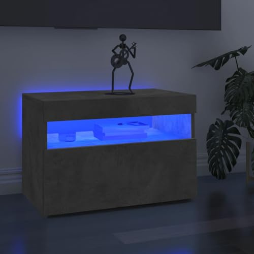 Mandloder Meuble TV gris béton avec éclairage LED RVB, 60 x 35 x 40 cm, centre de divertissement moderne pour le salon, support TV stable avec espace de rangement