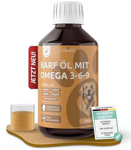 Olio per barf 5 in 1, prodotto in Germania, 100% naturale e testato da laboratorio: complesso Omega 3-6-9 con olio di salmone di alta qualità, olio di lino, olio di colza e olio di borragine, olio di