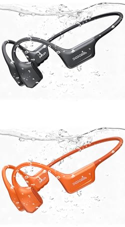 DOOGEE Cuffie a Conduzione Ossea, IP68 Impermeabili Sportivi Auricolari Conduzione Ossea Bluetooth 5.4 per Nuoto, Running & Fitness, 64GB MP3 (Grigio Scuro+Arancione)